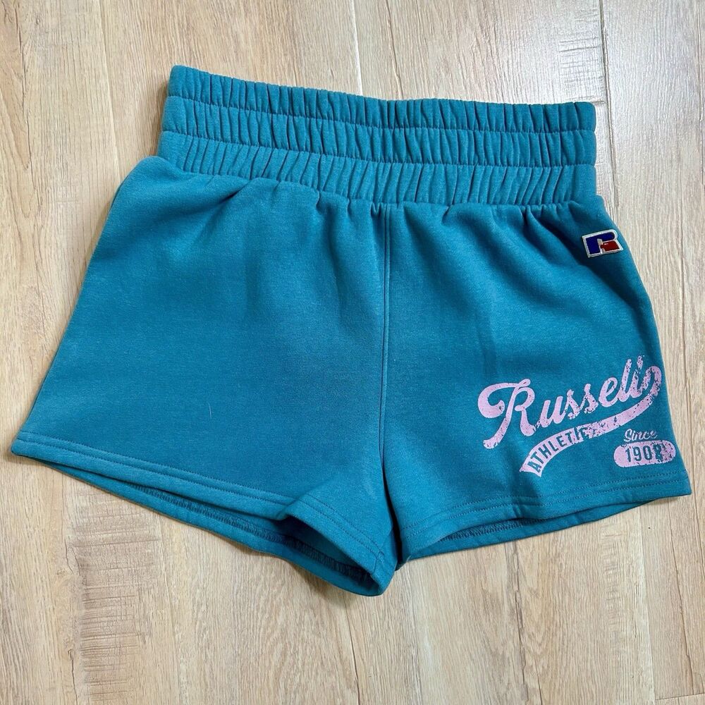 Russell Athletic Fleece Boxing Shorts Womens Sz Sml Turquoise Gym Active Casual